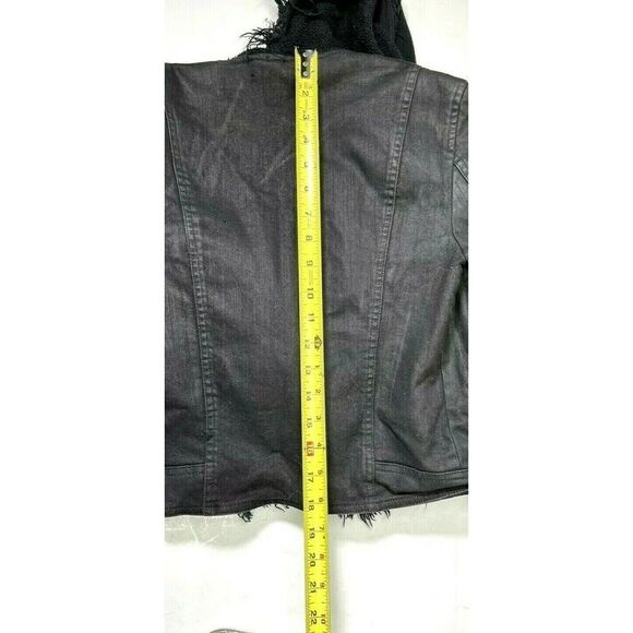 Free People Black Moto Jacket Coat Size 2 Front Drape Coated Denim Jean - Picture 8 of 15